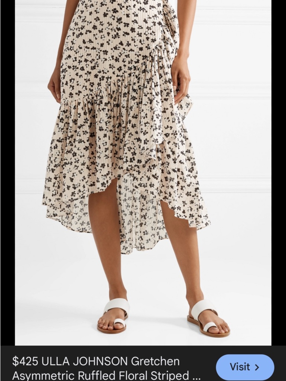 Ulla Johnson light pink and Black Asymmetrical Ruffled Floral Midi Skirt